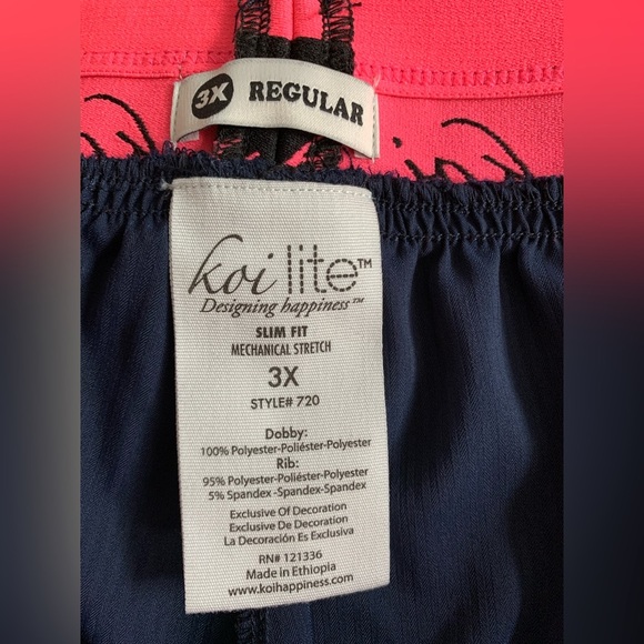 Koi Lite Slim Fit Style #720 Scrub Pants ~ Blue with Pink/Black Band 3X - Picture 4 of 12
